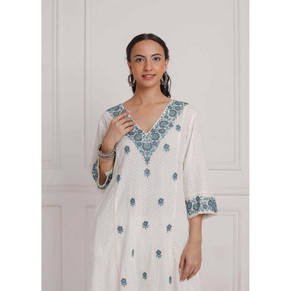 NEMAANI Off White Cotton Kurta with Salwar Pant (Set of 2)