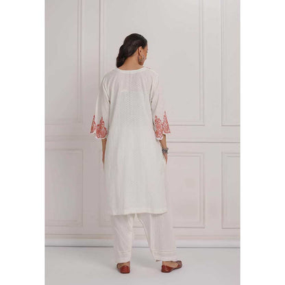 NEMAANI Peach Embroidered Kurta with Salwar Pant (Set of 2)