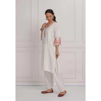 NEMAANI Peach Embroidered Kurta with Salwar Pant (Set of 2)