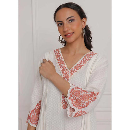 NEMAANI Peach Embroidered Kurta with Salwar Pant (Set of 2)