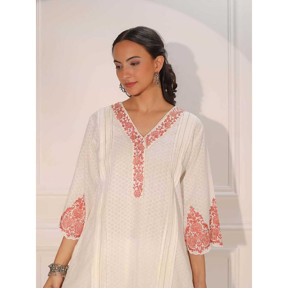 NEMAANI Peach Embroidered Kurta with Salwar Pant (Set of 2)