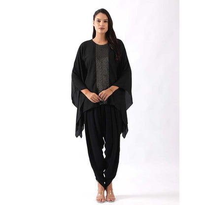 NEMAANI Black Embroidered Kaftan With Dhoti Pant (Set of 2)