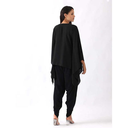 NEMAANI Black Embroidered Kaftan With Dhoti Pant (Set of 2)