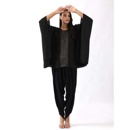 NEMAANI Black Embroidered Kaftan With Dhoti Pant (Set of 2)