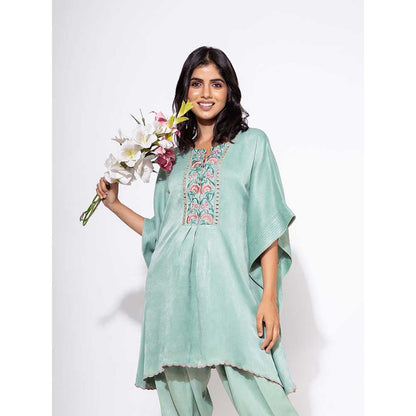 NEMAANI Blue Embroidered Kaftan with Salwar Pant (Set of 2)