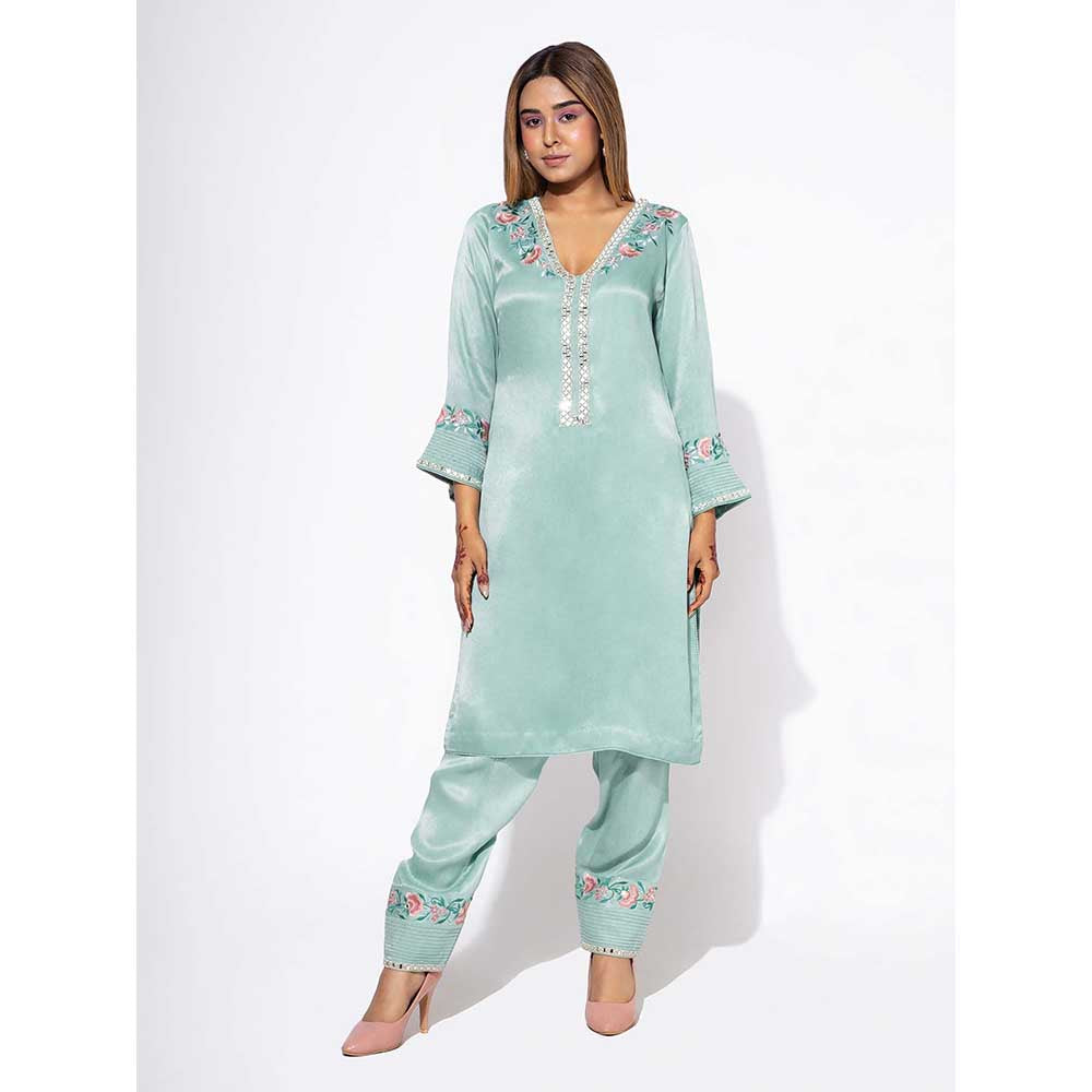 NEMAANI Blue Side Boota Kurta with Pant and Dupatta (Set of 3)