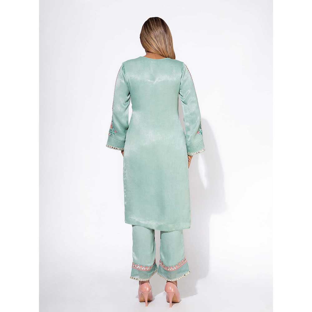 NEMAANI Blue Embroidered Sleeve Kurta with Pant and Dupatta (Set of 3)