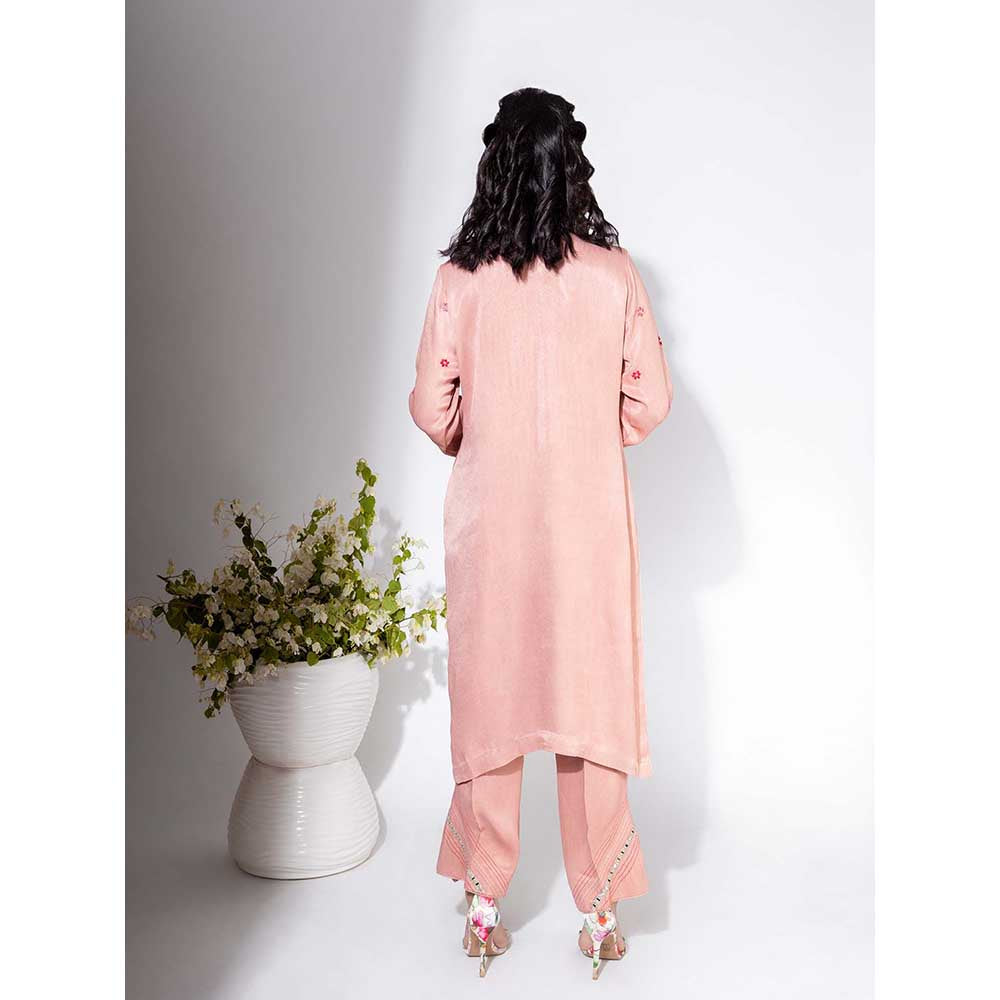 NEMAANI Pink Neckline Embroidered Kurta with Pant and Dupatta (Set of 3)