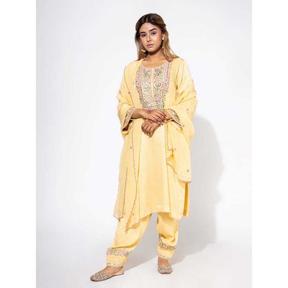 NEMAANI Yellow Embroidered Yoke Kurta with Salwar Pant and Dupatta (Set of 3)