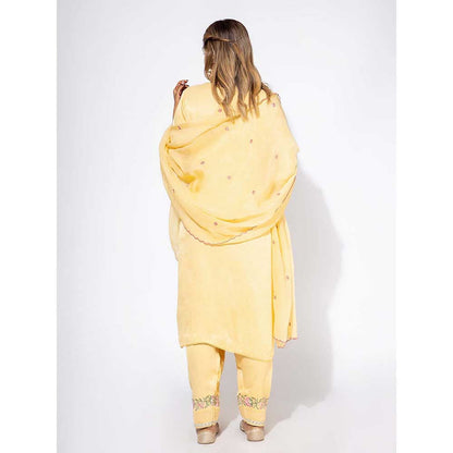 NEMAANI Yellow Embroidered Yoke Kurta with Salwar Pant and Dupatta (Set of 3)