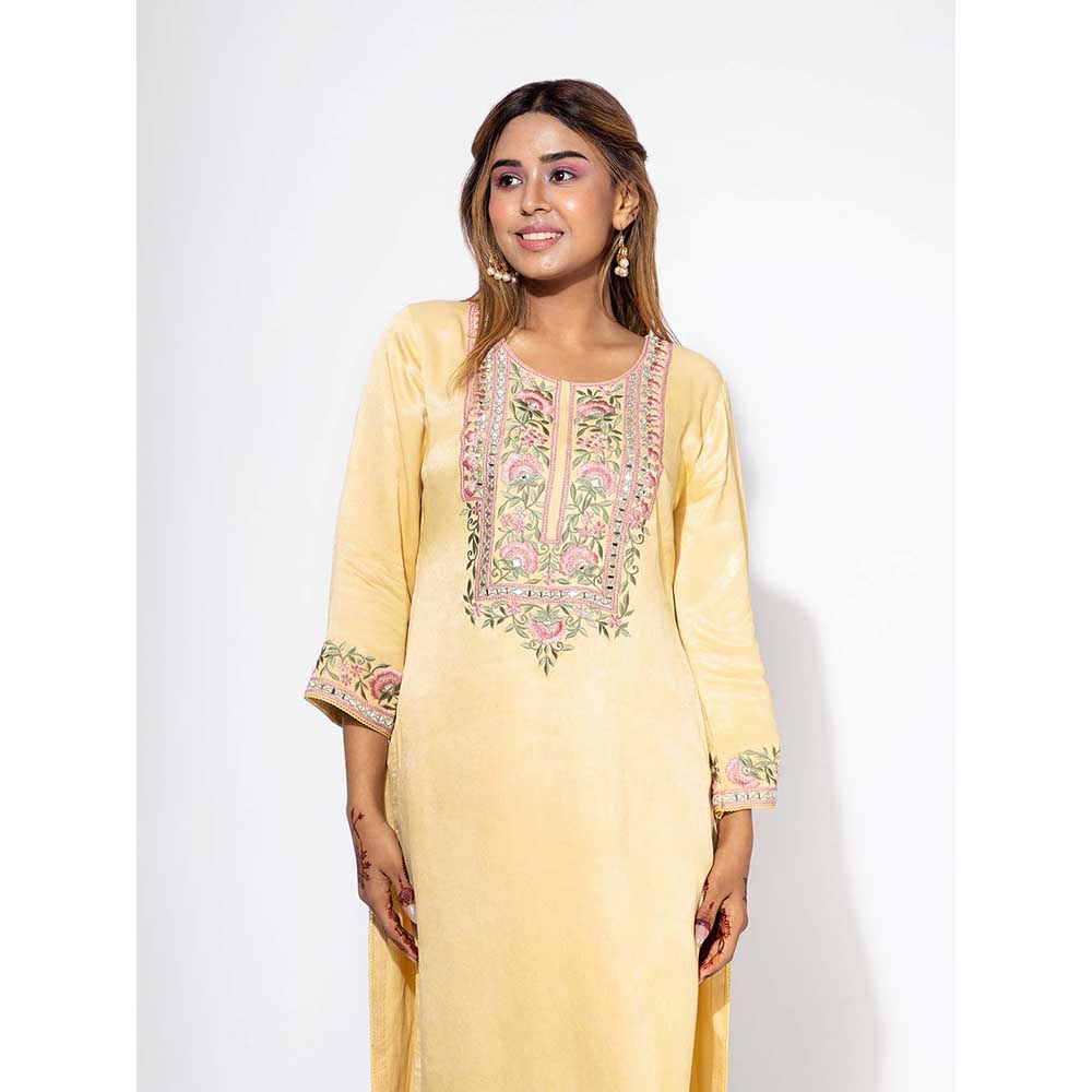 NEMAANI Yellow Embroidered Yoke Kurta with Salwar Pant and Dupatta (Set of 3)