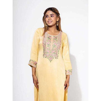 NEMAANI Yellow Embroidered Yoke Kurta with Salwar Pant and Dupatta (Set of 3)