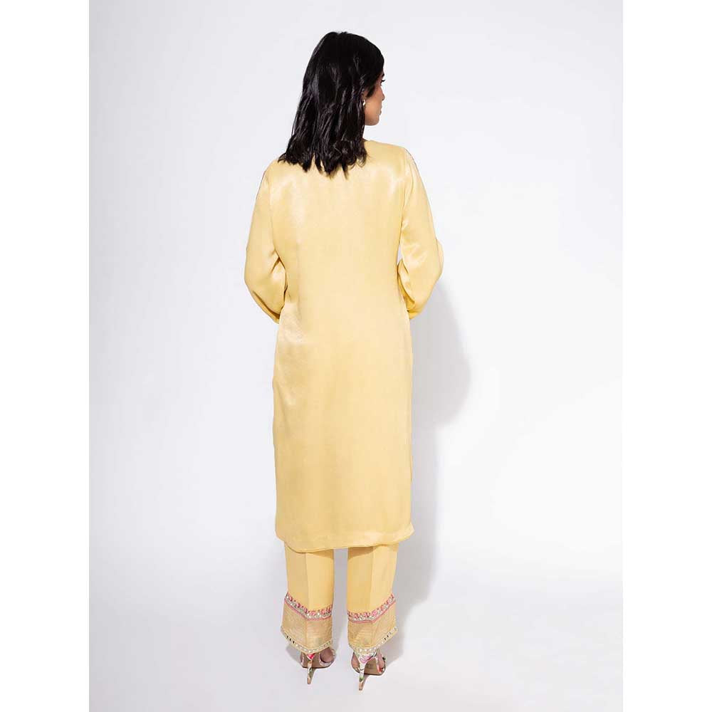 NEMAANI Yellow Embroidered Sleeve Kurta with Pant and Dupatta (Set of 3)