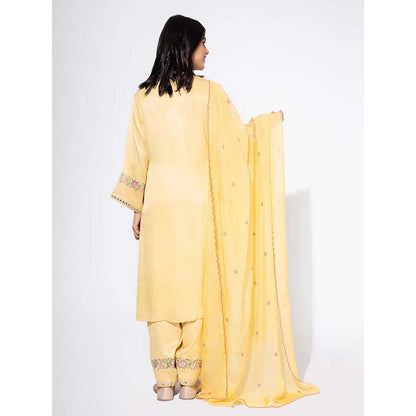 NEMAANI Yellow Side Boota Embroidered Kurta with Salwar Pant and Dupatta (Set of 3)