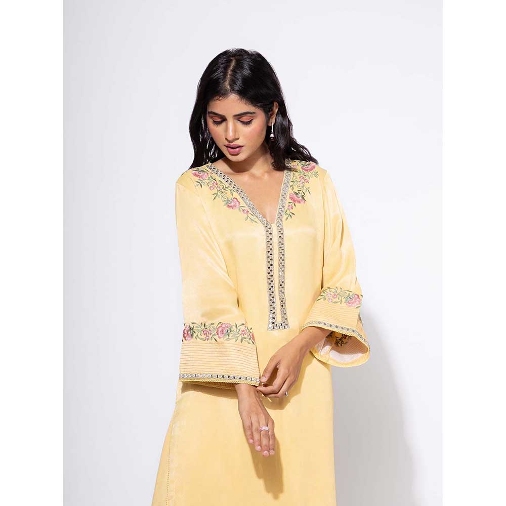NEMAANI Yellow Side Boota Embroidered Kurta with Salwar Pant and Dupatta (Set of 3)