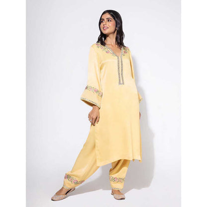 NEMAANI Yellow Side Boota Embroidered Kurta with Salwar Pant and Dupatta (Set of 3)