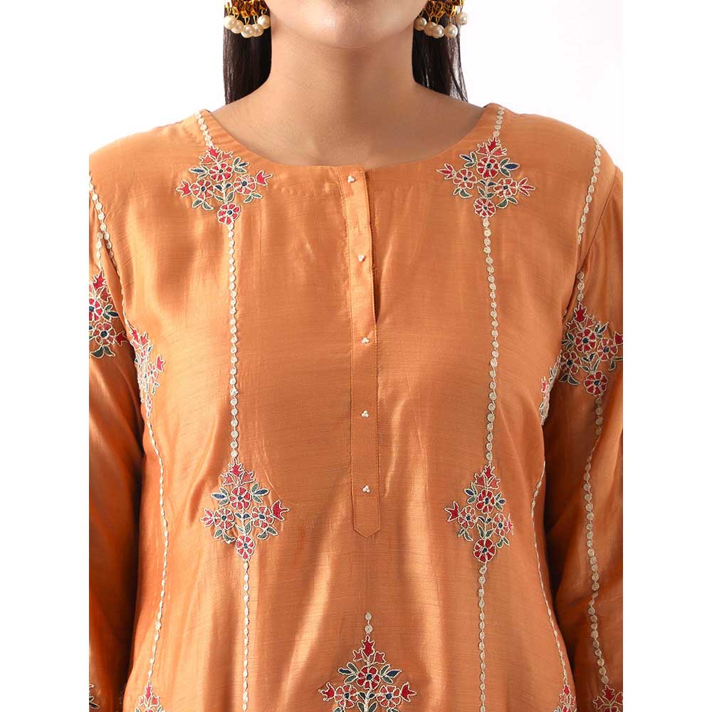 NEMAANI Orange Embroidered Kurta with Dhoti Pant and Dupatta (Set of 3)