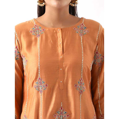 NEMAANI Orange Embroidered Kurta with Dhoti Pant and Dupatta (Set of 3)
