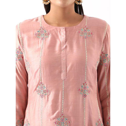 NEMAANI Blush Pink Embroidered Kurta with Dhoti Pant and Dupatta (Set of 3)