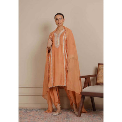 NEMAANI Orange Embroidered A-Line Kurta with Dhoti Pant and Dupatta (Set of 3)