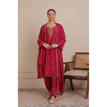 NEMAANI Magenta Pink Dori Embroidered A-Line Kurta with Salwar Pant and Dupatta (Set of 3)