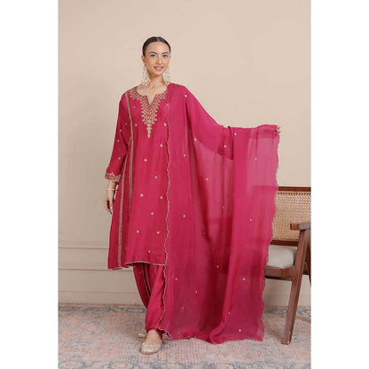 NEMAANI Magenta Pink Dori Embroidered A-Line Kurta with Salwar Pant and Dupatta (Set of 3)
