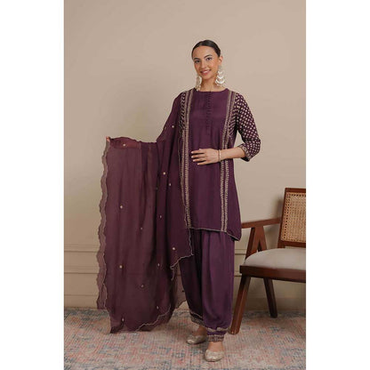 NEMAANI Purple Short Kurti with Salwar Pant and Dupatta (Set of 3)