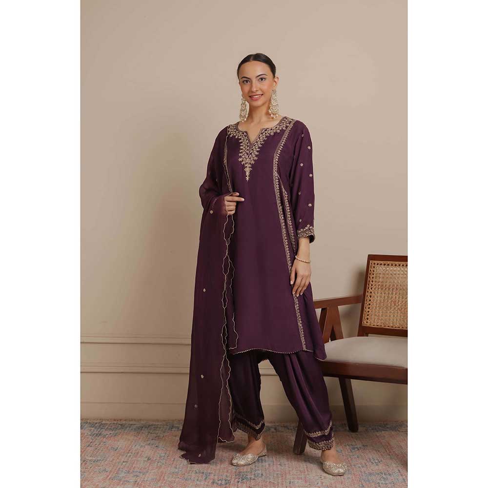 NEMAANI Purple A-Line Kurta with Salwar Pant and Dupatta (Set of 3)