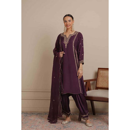 NEMAANI Purple A-Line Kurta with Salwar Pant and Dupatta (Set of 3)