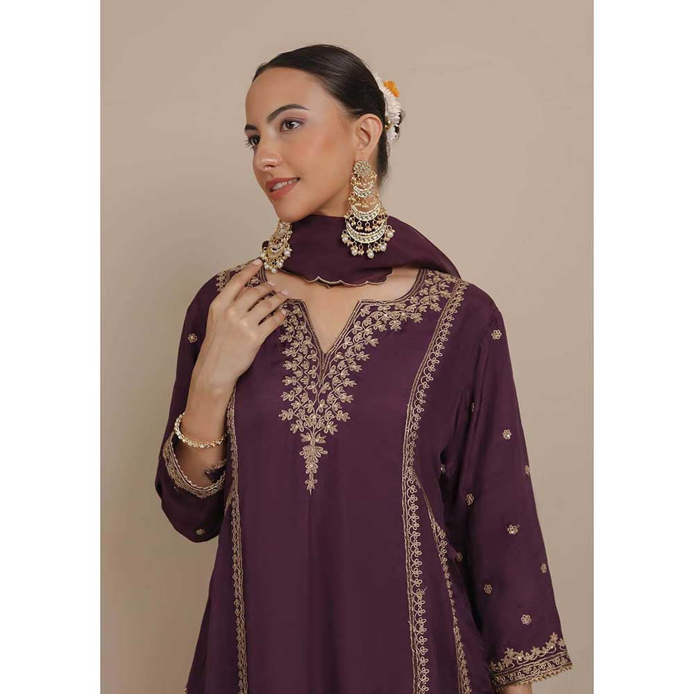 NEMAANI Purple A-Line Kurta with Salwar Pant and Dupatta (Set of 3)