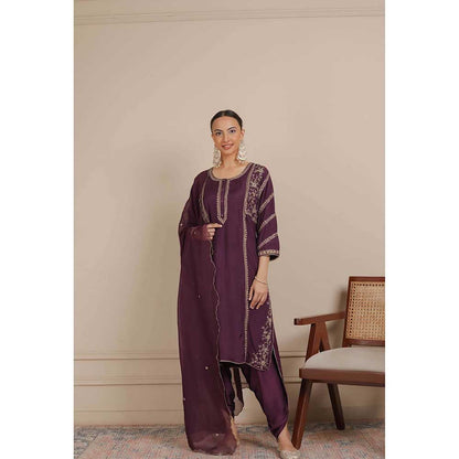 NEMAANI Purple Kurta with Dhoti Pant and Dupatta (Set of 3)