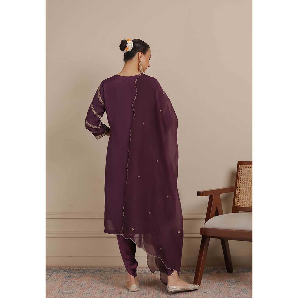 NEMAANI Purple Kurta with Dhoti Pant and Dupatta (Set of 3)