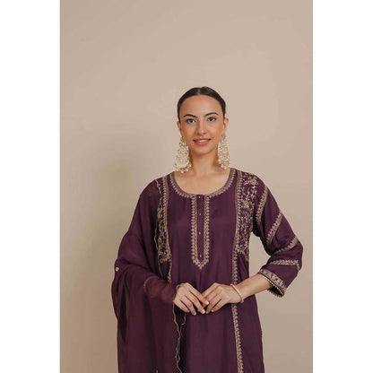 NEMAANI Purple Kurta with Dhoti Pant and Dupatta (Set of 3)