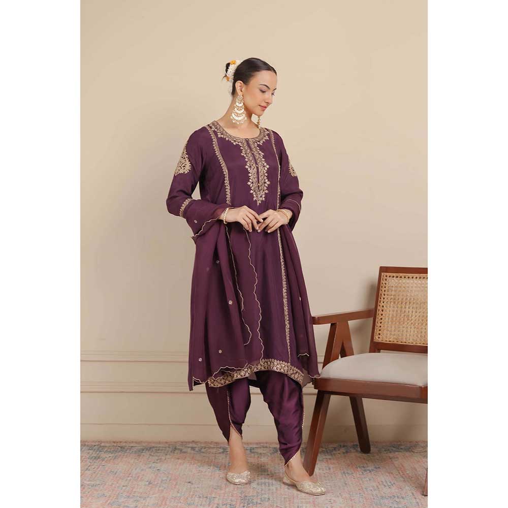 NEMAANI Purple Dori Kurta with Dhoti Pant and Dupatta (Set of 3)