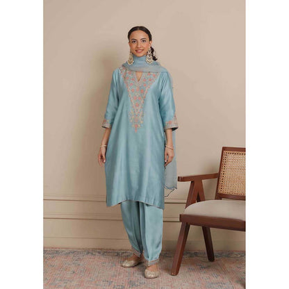 NEMAANI Blue A-Line Kurta with Salwar Pant and Dupatta (Set of 3)