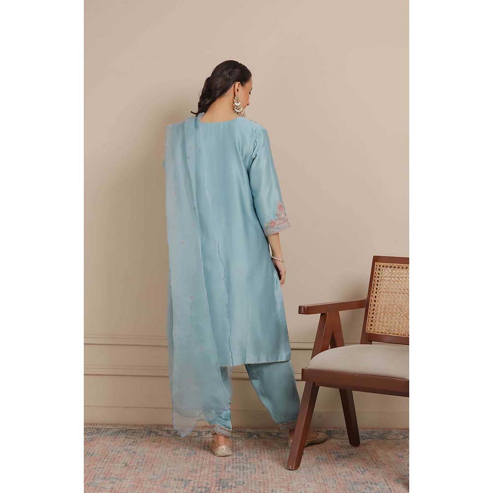 NEMAANI Blue A-Line Kurta with Salwar Pant and Dupatta (Set of 3)