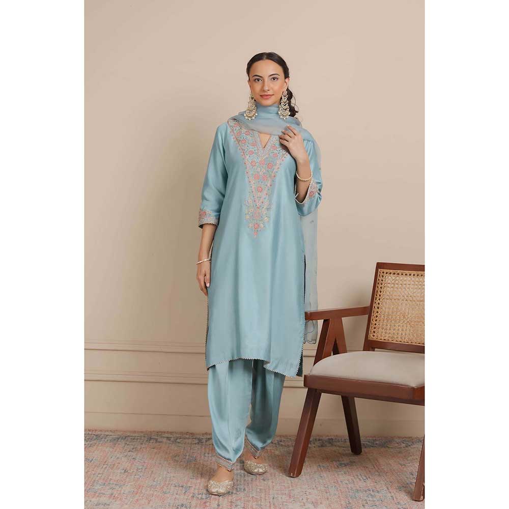 NEMAANI Blue A-Line Kurta with Salwar Pant and Dupatta (Set of 3)