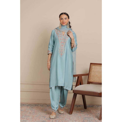 NEMAANI Blue A-Line Kurta with Salwar Pant and Dupatta (Set of 3)