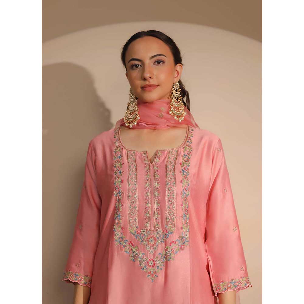 NEMAANI Pink Kurta with Pant and Dupatta (Set of 3)