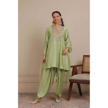 NEMAANI Green A-Line Kurta with Salwar Pant and Dupatta (Set of 3)
