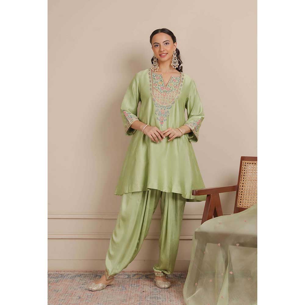NEMAANI Green A-Line Kurta with Salwar Pant and Dupatta (Set of 3)