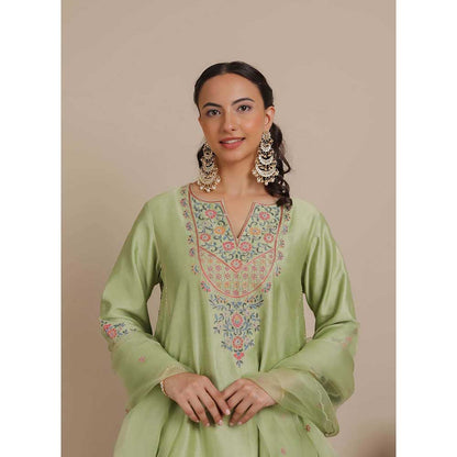 NEMAANI Green A-Line Kurta with Salwar Pant and Dupatta (Set of 3)