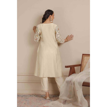NEMAANI Ivory A-Line Kurta with Pant and Dupatta (Set of 3)