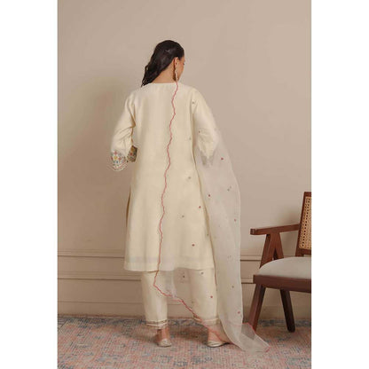 NEMAANI Ivory Sleeve Embroidery Kurta with Pant and Dupatta (Set of 3)