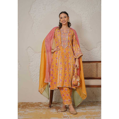 NEMAANI Meher Yellow Kurta with Pant and Dupatta