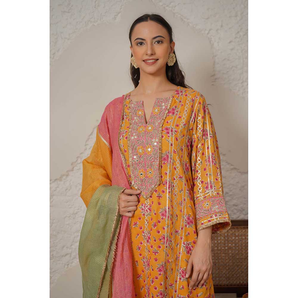 NEMAANI Meher Yellow Kurta with Pant and Dupatta