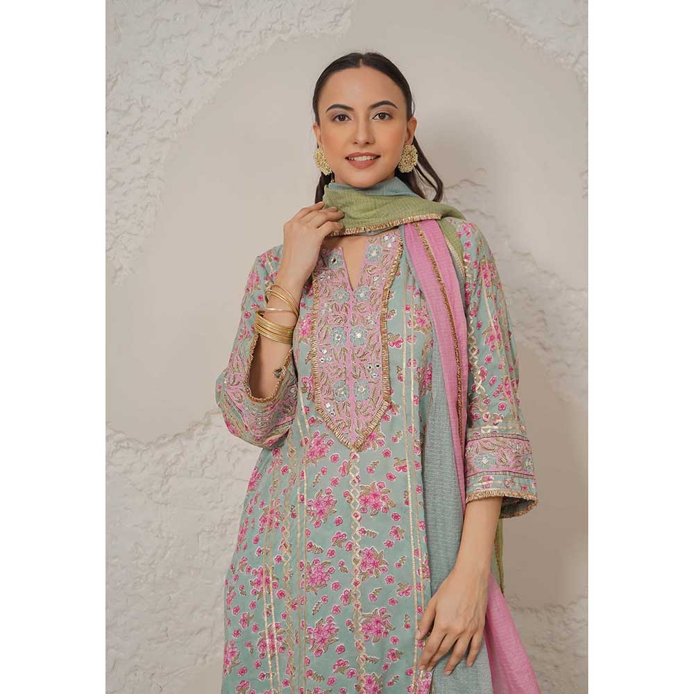 NEMAANI Meher Blue Kurta with Pant and Dupatta