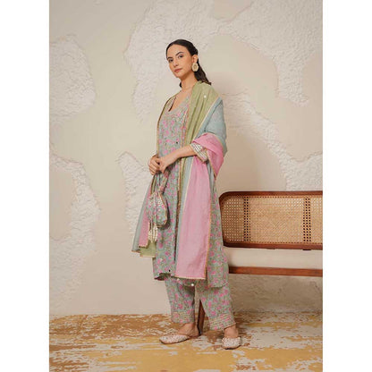 NEMAANI Noor Green Kurta with Pant and Dupatta