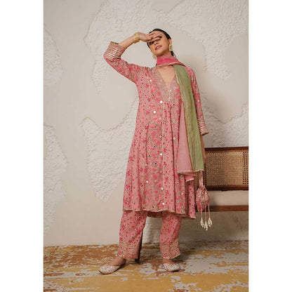 NEMAANI Ira Pink A-Line Kurta with Pant and Dupatta