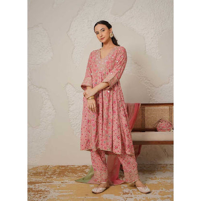 NEMAANI Ira Pink A-Line Kurta with Pant and Dupatta